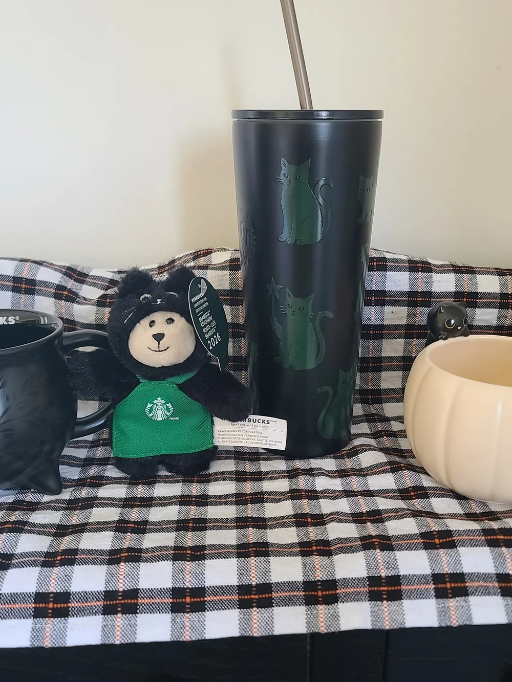 Starbucks Black Cat Stainless Steel Tumbler with Plush Bear